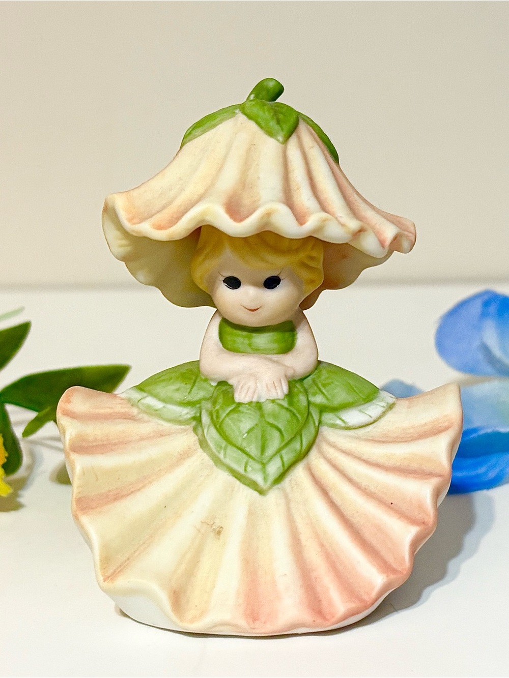 Vintage Ceramic Flower Girl Bell-Collectible Fairy Figurine-Pretty Orange Petals